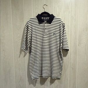 Ashworth Men's Polo Shirt - Black and White Stripes- L/XL